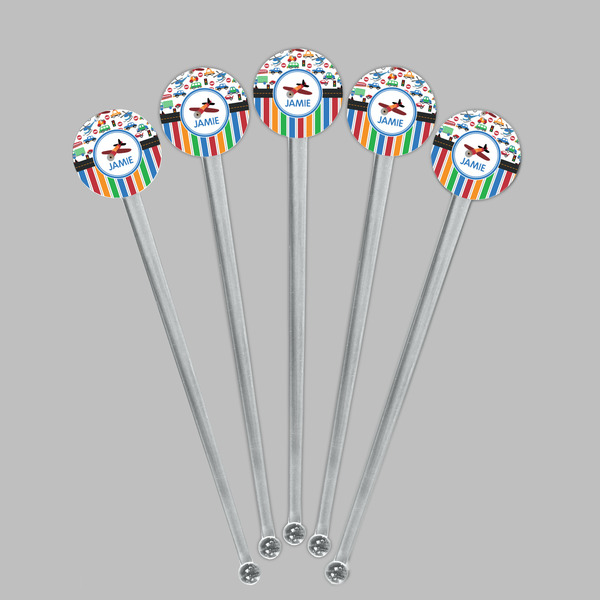 Transportation & Stripes Clear Plastic 7" Stir Stick - Round - Fan View