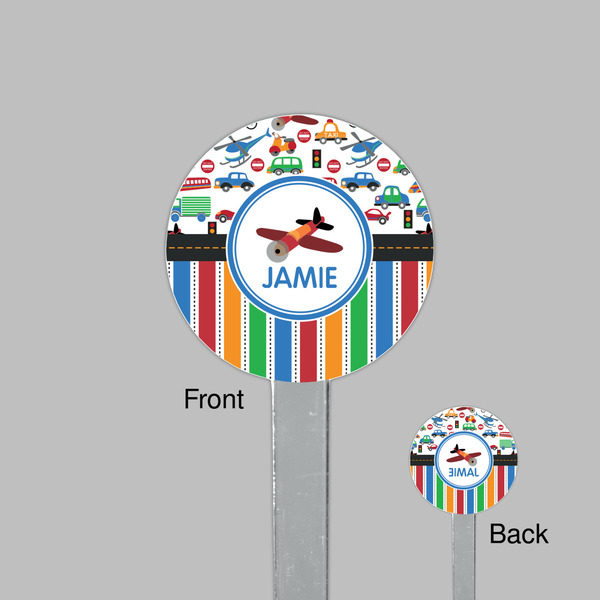 Transportation & Stripes Clear Plastic 7" Stir Stick - Round - Front & Back