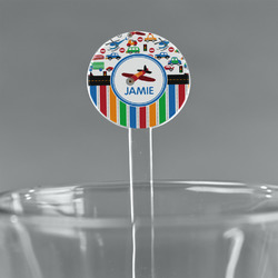 Transportation & Stripes 5.5" Round Plastic Stir Sticks - Clear (Personalized)