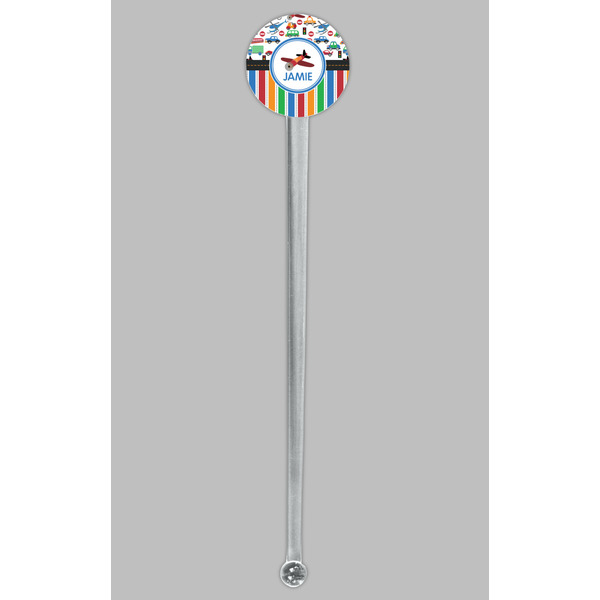 Transportation & Stripes Clear Plastic 7" Stir Stick - Round - Single Stick