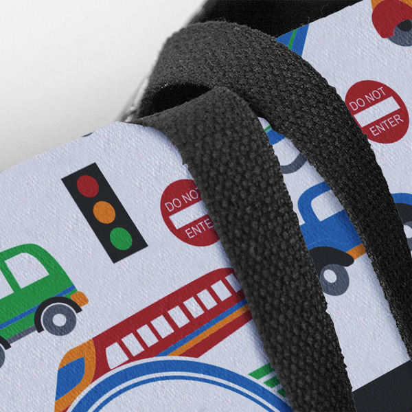 Transportation & Stripes Closeup of Tote w/Black Handles