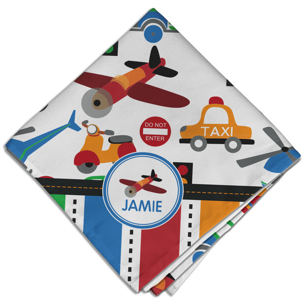 Custom Transportation & Stripes Cloth Dinner Napkin - Single w/ Name or Text