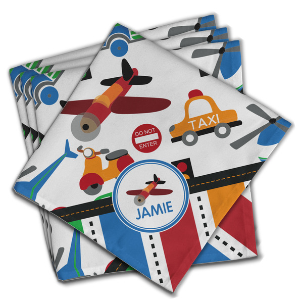 Transportation & Stripes Cloth Napkins - Personalized Dinner (PARENT MAIN Set of 4)
