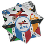Transportation & Stripes Cloth Cocktail Napkins - Set of 4 w/ Name or Text