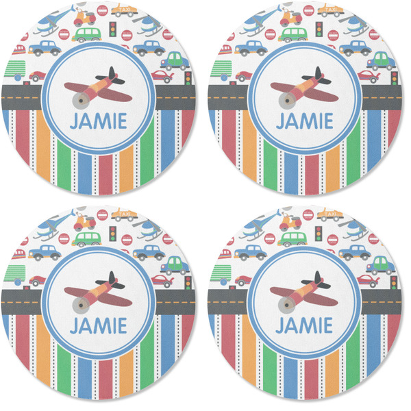 Transportation & Stripes Coaster Round Rubber Back - Apvl