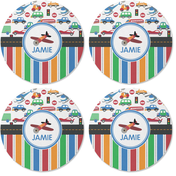 Transportation & Stripes Coaster Round Rubber Back - Apvl