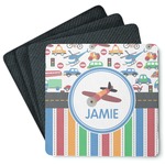 Transportation & Stripes Square Rubber Backed Coasters - Set of 4 (Personalized)