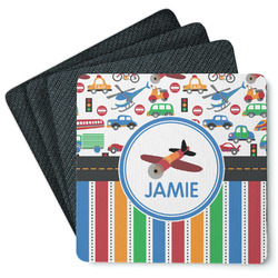Transportation & Stripes Square Rubber Backed Coasters - Set of 4 (Personalized)