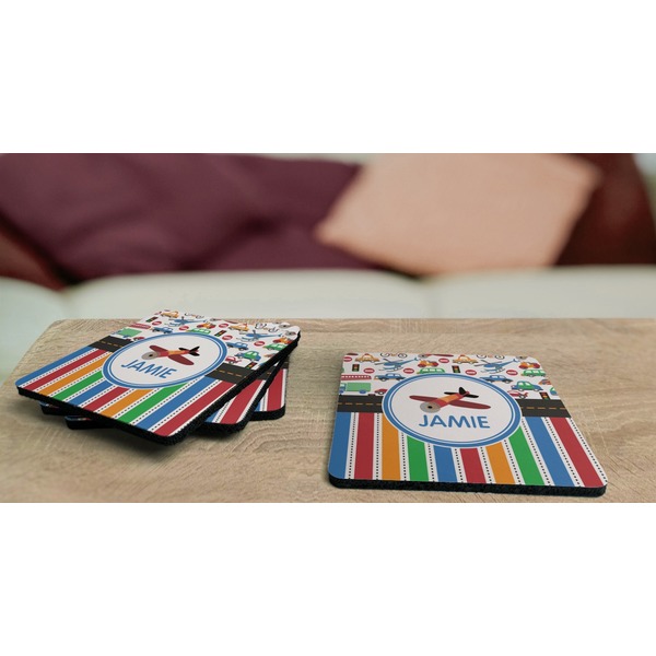 Transportation & Stripes Coaster Rubber Back - On Coffee Table