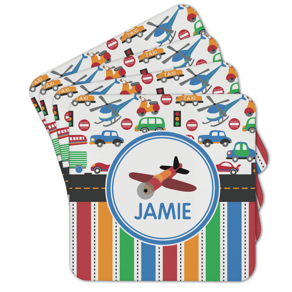 Custom Transportation & Stripes Cork Coaster - Set of 4 w/ Name or Text