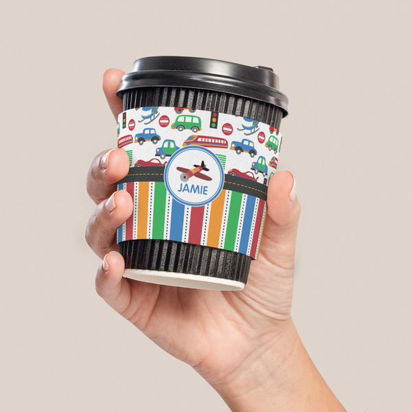 Transportation & Stripes Coffee Cup Sleeve - LIFESTYLE