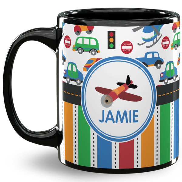 Custom Transportation & Stripes 11 Oz Coffee Mug - Black (Personalized)