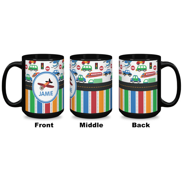 Transportation & Stripes Coffee Mug - 15 oz - Black APPROVAL