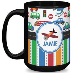 Transportation & Stripes 15 Oz Coffee Mug - Black (Personalized)