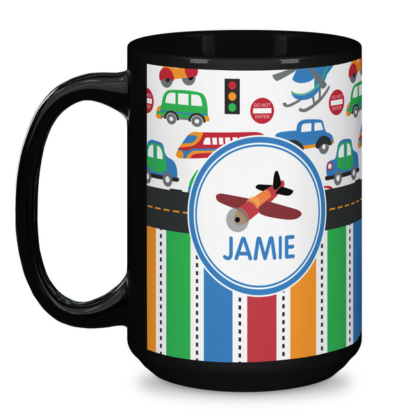 Transportation & Stripes Coffee Mug - 15 oz - Black