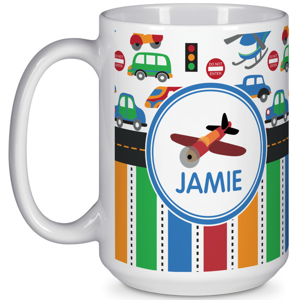 Custom Transportation & Stripes 15 Oz Coffee Mug - White (Personalized)