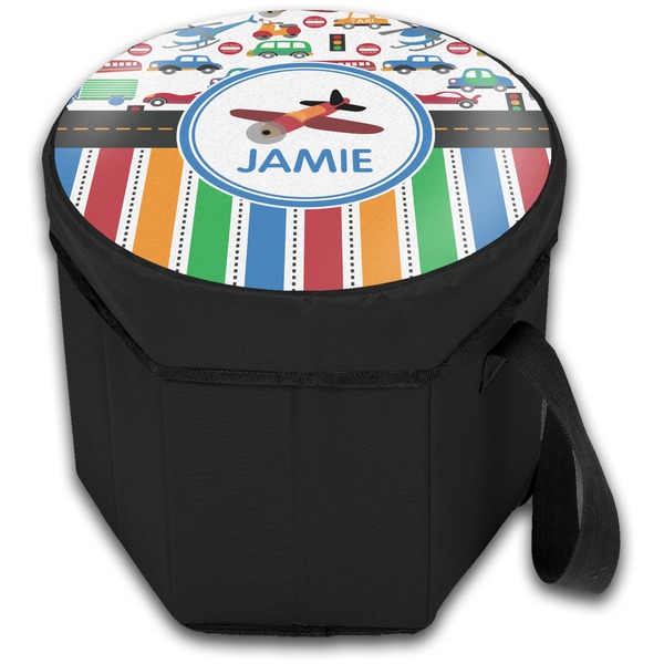 Transportation & Stripes Collapsible Personalized Cooler & Seat (Closed)