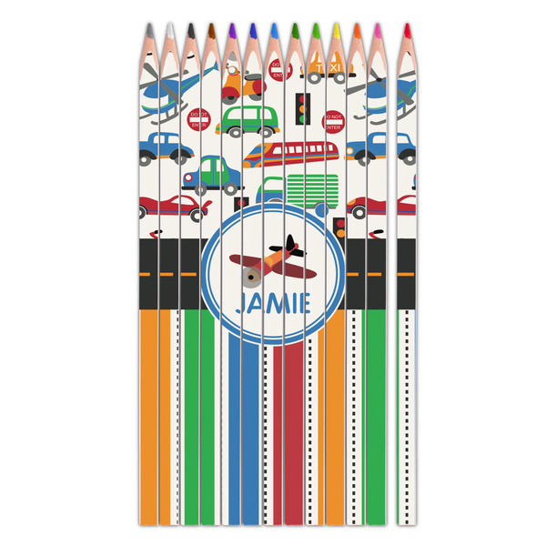 Custom Transportation & Stripes Colored Pencils (Personalized)