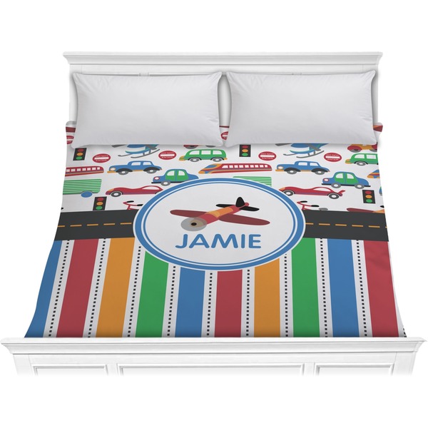 Custom Transportation & Stripes Comforter - King (Personalized)