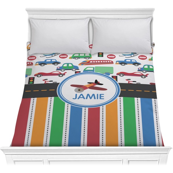 Custom Transportation & Stripes Comforter - Full / Queen (Personalized)
