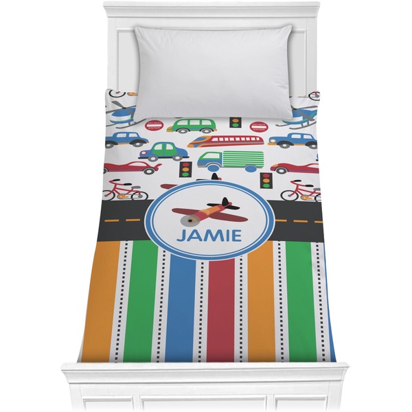Custom Transportation & Stripes Comforter - Twin XL (Personalized)
