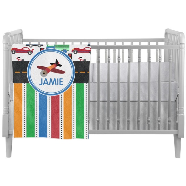 Custom Transportation & Stripes Crib Comforter / Quilt (Personalized)