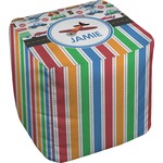 Transportation & Stripes Cube Pouf Ottoman (Personalized)