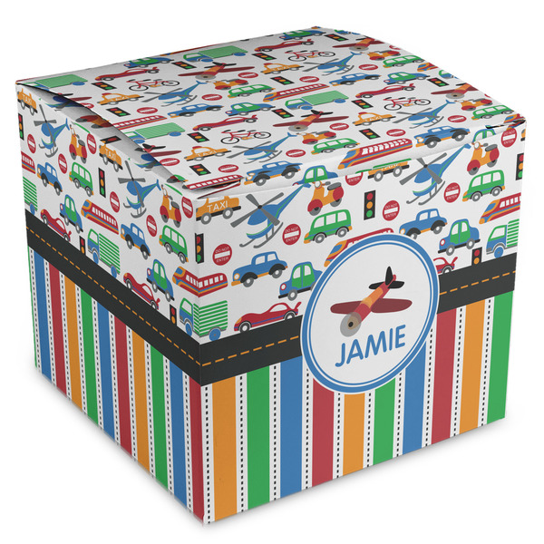 Custom Transportation & Stripes Cube Favor Gift Boxes (Personalized)