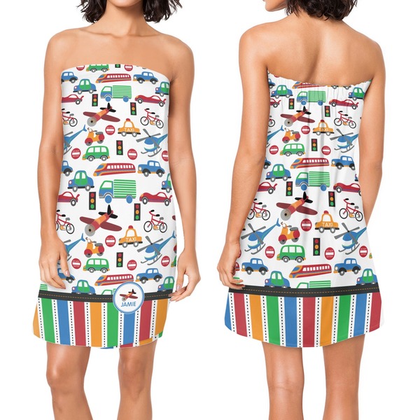 Transportation & Stripes Custom Bath Wrap - Front & Back View