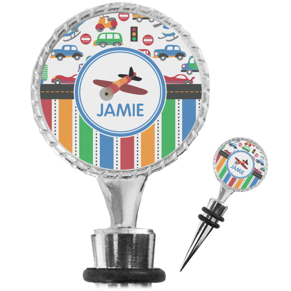 Custom Transportation & Stripes Wine Bottle Stopper (Personalized)