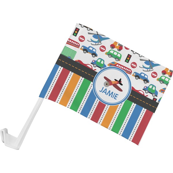 Custom Transportation & Stripes Car Flag - Small w/ Name or Text