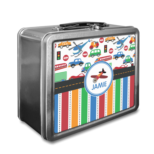 Custom Transportation & Stripes Lunch Box (Personalized)
