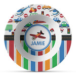 Transportation & Stripes Plastic Bowl - Microwave Safe - Composite Polymer (Personalized)