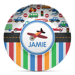 Transportation & Stripes Microwave Safe Plastic Plate - Composite Polymer (Personalized)