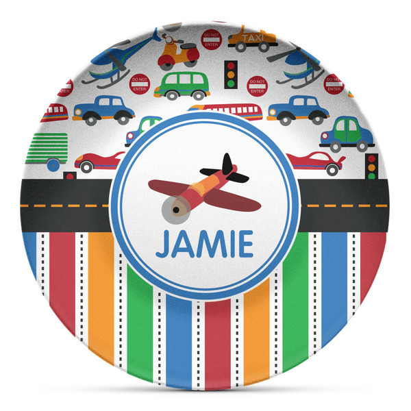 Custom Transportation & Stripes Microwave Safe Plastic Plate - Composite Polymer (Personalized)