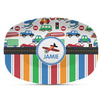 Transportation & Stripes Plastic Platter - Microwave & Oven Safe Composite Polymer (Personalized)
