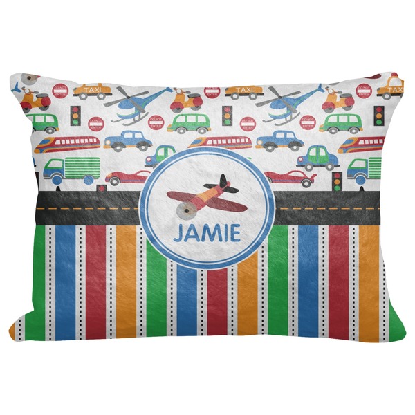 Custom Transportation & Stripes Decorative Baby Pillowcase - 16"x12" (Personalized)