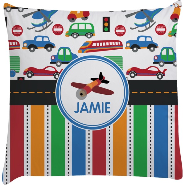 Custom Transportation & Stripes Decorative Pillow Case (Personalized)