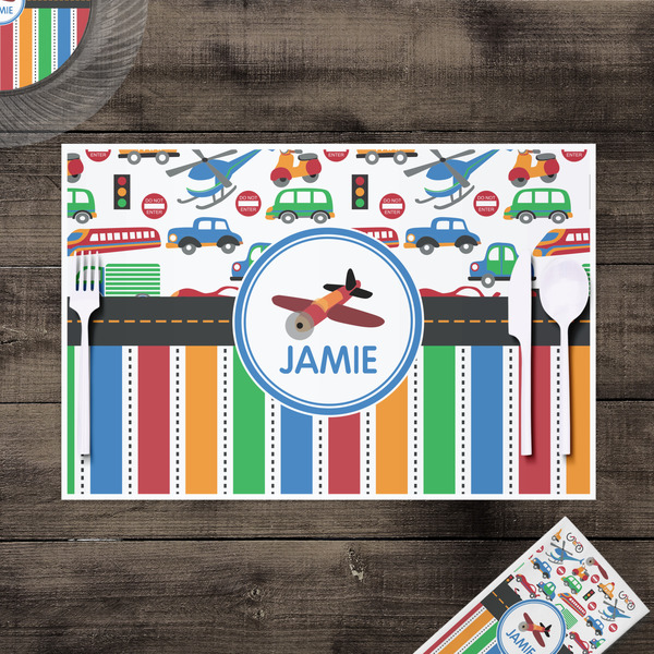 Transportation & Stripes Disposable Paper Placemat - In Context