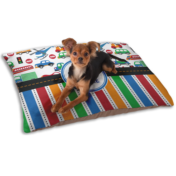 Custom Transportation & Stripes Dog Bed - Small w/ Name or Text