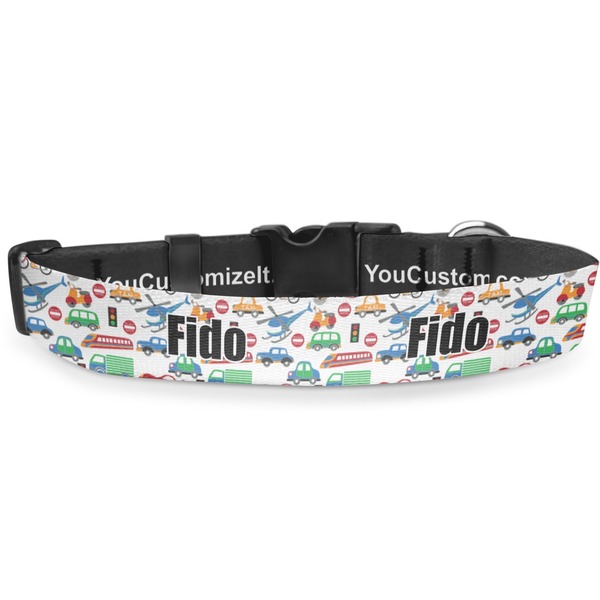 Custom Transportation & Stripes Deluxe Dog Collar - Double Extra Large (20.5" to 35") (Personalized)