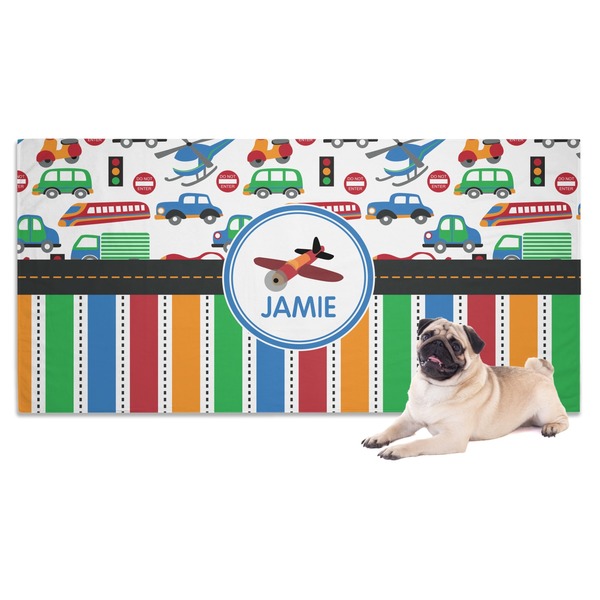 Custom Transportation & Stripes Dog Towel (Personalized)