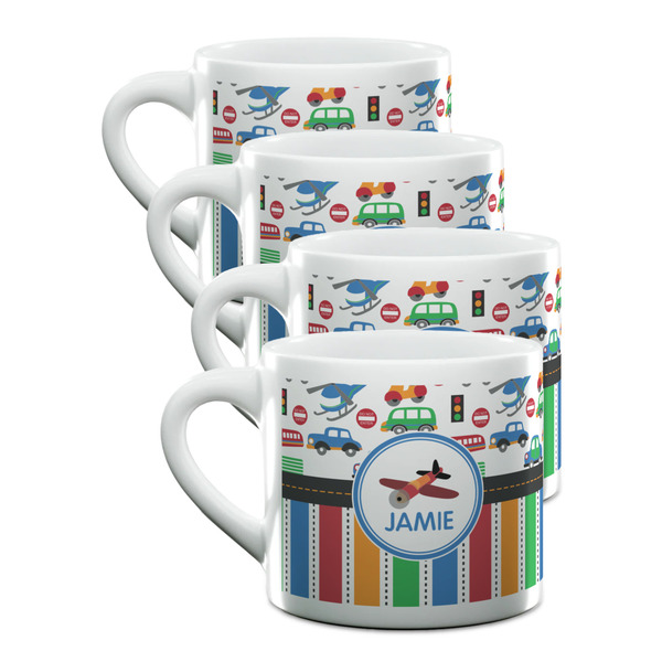 Custom Transportation & Stripes Double Shot Espresso Cups - Set of 4 (Personalized)