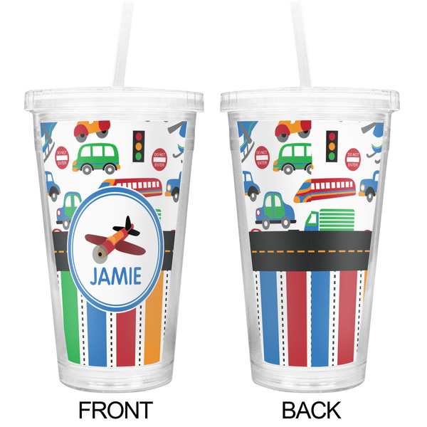 Transportation & Stripes Double Wall Tumbler with Straw - Approval