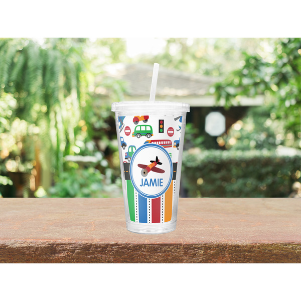 Transportation & Stripes Double Wall Tumbler with Straw Lifestyle