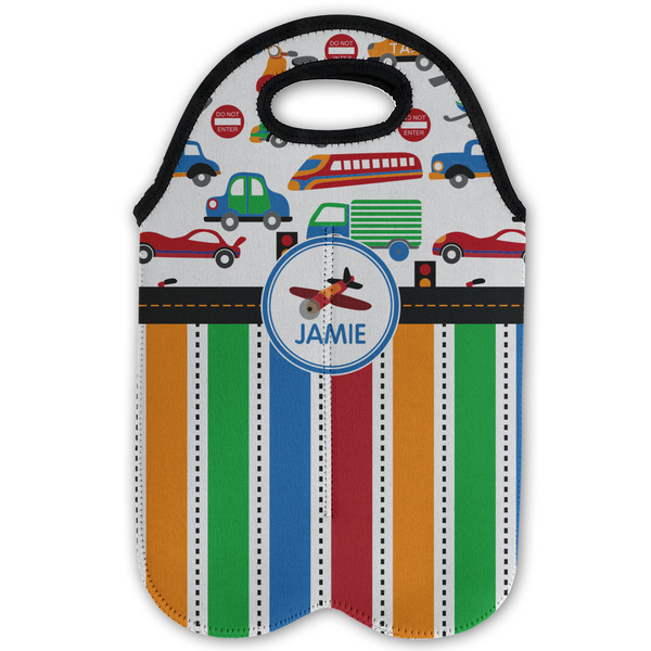 Transportation & Stripes Double Wine Tote - Flat (new)