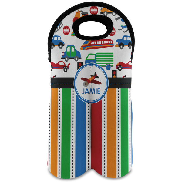 Custom Transportation & Stripes Wine Tote Bag (2 Bottles) (Personalized)
