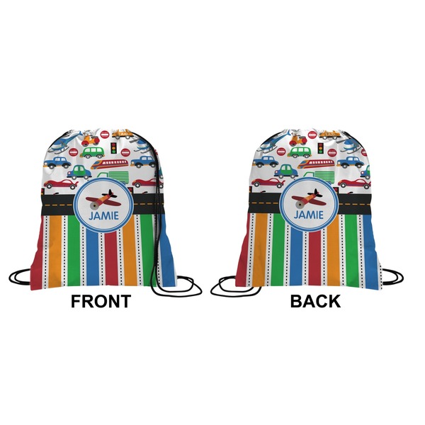 Transportation & Stripes Drawstring Backpack Front & Back Small