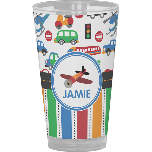Custom Transportation & Stripes Pint Glass - Full Color (Personalized)