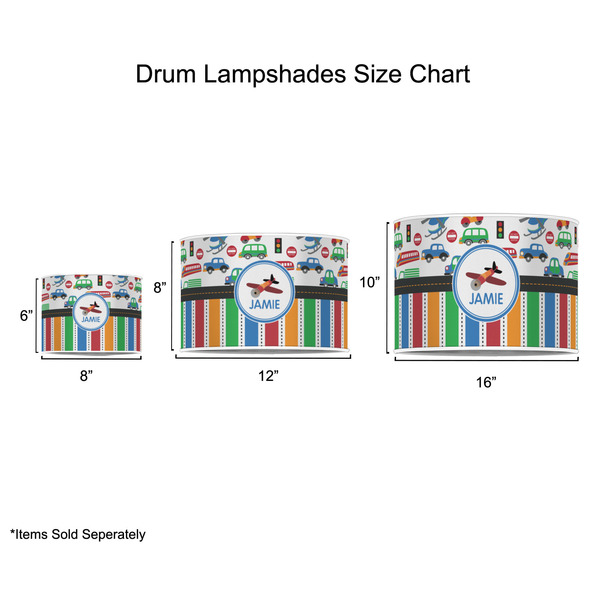 Transportation & Stripes Drum Lampshades - Sizing Chart